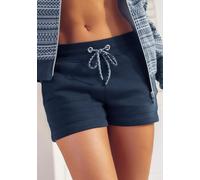 Relaxshorts S.OLIVER, Damen, Gr. 32/34, N-Gr, blau (navy), Sweatware, Obermaterial: 65% Baumwolle, 35% Polyester, unifarben, figurumspielend kurz, Hosen, mit Norwegermuster Details, Loungeanzug (18075