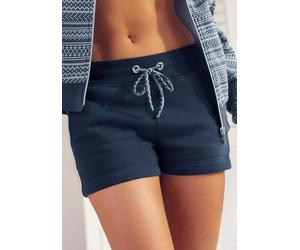 Relaxshorts S.OLIVER, Damen, Gr. 32/34, N-Gr, blau (navy), Sweatware, Obermaterial: 65% Baumwolle, 35% Polyester, unifarben, figurumspielend kurz, Hosen, mit Norwegermuster Details, Loungeanzug (18075