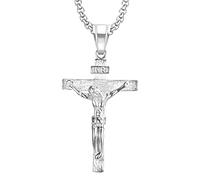 Religiöse Kruzifix-Halskette für Männer aus 925er Sterlingsilber, Kreuz mit Jesus darauf - Vintage-Anhänger für Weihnachts- und Erntedankgeschenke