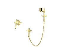 Religiöser Kreuz Ohrloch Knorpel Ohrring Clip On Helix Linear Long Wrap Chain Ear Cuff Stud Ohrring Set 14K Vergoldet .925 Sterling Silber