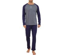 Reliwel Herren Schlafanzug Lang Baumwolle Pyjama Set Winter Zweiteiliger Nachtwäsche mit Langarmshirt und Schlafanzughose Schlafanzüge für Männer Blau grau, S