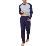 Reliwel Schlafanzüge für Herren Lang Pyjama Baumwolle Winter Nightwear Pyjama Set Raglan Langarmshirt und Pyjamahose Schlafbekleidung Homewear Man Navy blau, L