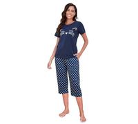 Reliwel Schlafanzug Damen Kurz Pyjama Set Baumwolle Zweiteiliger Womens Pyjamas Kurzarm T Shirt und 3/4 Lang Pyjamahose Hausanzug Sommer Sleepwear