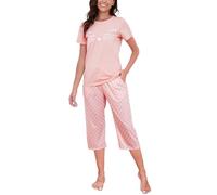 Reliwel Schlafanzug Damen Kurz Pyjama Set Baumwolle Zweiteiliger Womens Pyjamas Kurzarm T Shirt und 3/4 Lang Pyjamahose Hausanzug Sommer Sleepwear