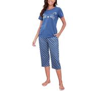 Reliwel Schlafanzug Damen Kurz Pyjama Set Baumwolle Zweiteiliger Womens Pyjamas Kurzarm T Shirt und 3/4 Lang Pyjamahose Hausanzug Sommer Sleepwear