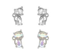 RELKLYU 2 Paar Mit Diamanten Besetzte Ohrringe, Süßer Katzenstil, Modischer Schmuck, Elee Ohrringe Für Frauen Und Interessante Tierohrringe.