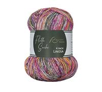 Rellana Flotte Socke 4f. Woolfree Linosa,93% Polyacryl und 7% Stretch-Polyester,100 g = ca. 420 m (1830 gelb-gerbera-flieder-grau)