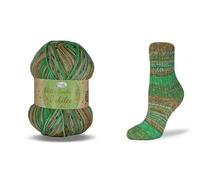 Rellana Flotte Socke Jubilee, 40Jahre Rellana,100 g/420m LL,4-fädige Sockenwolle,75% Schurwolle/25% Polyamid, (1765 grün-ocker-messing)