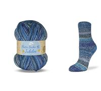 Rellana Flotte Socke Jubilee, 40Jahre Rellana,100 g/420m LL,4-fädige Sockenwolle,75% Schurwolle/25% Polyamid, (1761 hellblau-dunkelblau-grau)