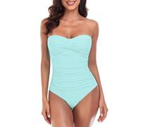 RELLECIGA Badeanzug für Damen, trägerlos, einteilig, Eierschalenblau, XX-Large