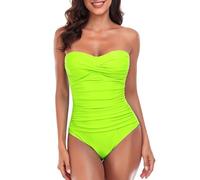 RELLECIGA Badeanzug für Damen, trägerlos, einteilig, neon Green, S