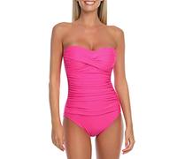 RELLECIGA Badeanzug für Damen, trägerlos, einteilig, Neon Rose, XX-Large