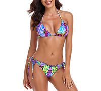RELLECIGA Damen Bikini-Set, gewellt, dreieckig, brasilianische Bademode, Violettfarbenes Leopardenmuster, Medium