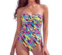 RELLECIGA Damen Klassisch Badeanzug, Neonstreifen, M