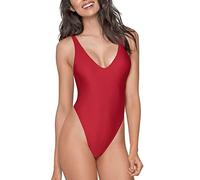 RELLECIGA Einteiliger Damen-Badeanzug mit Tanga, rot, matt, Large