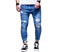 Rello & Reese Herren Destroyed Jeans Hose JN-3667 [Blau, W30/L32]