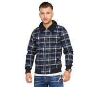 Rello & Reese Herren Jacke Übergangs-Jacke Flanell-Jacke Kunstfell-Kragen kariert MT-8041 [Blau,