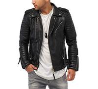 Rello & Reese Herren Kunst-Lederjacke schwarz Jacke Biker-Style Übergangsjacke Stehkragen MT-88 [Schwarz,