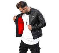 Rello & Reese Herren Kunst-Lederjacke schwarz Jacke Biker-Style Übergangsjacke Stehkragen PH-06 [Schwarz, XXL]