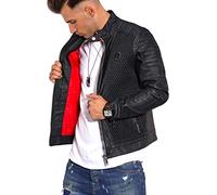 Rello & Reese Herren Kunst-Lederjacke schwarz Jacke Biker-Style Übergangsjacke Stehkragen PH-26 [Schwarz, XL]