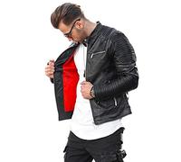 Rello & Reese Herren Kunst-Lederjacke schwarz Jacke Biker-Style Übergangsjacke Stehkragen PH-27 [Schwarz, XXL]
