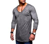 Langarmshirt BEHYPE "NUKE L/S", Herren, Gr. S, grau (dunkelgrau), 100% Baumwolle, unifarben, Shirts, mit V-Ausschnitt (52905744-S) dunkelgrau