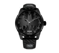 Police The Bat Herren-Armbanduhr 45 mm mit gebürstetem schwarzem Karbonfaser-Zifferblatt, polierter Diamantschliffkante, echtes Lederarmband, Schwarz, Armband