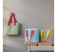 REMEMBER Korbtasche "Light grey" mit Druckknopf aus Papierstroh und Baumwolle