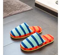 REMEMBER Slipper "Mello" blue, Gr. 40-45, gestreift, bequeme Hausschuhe mit weicher Frottee-Oberfläche