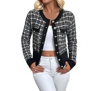 Remingtape Damen -Blazer, Elegant, Strickjacke mit Knopfleiste Vorne, Rundhalsausschnitt, Lange Ärmel, Strukturierte Strickjacke Schwarz XL