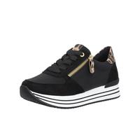 Plateausneaker REMONTE, Damen, Gr. 37, schwarz, leo, Textil, Schuhe Plateausneaker, Freizeitschuh, Halbschuh, Schnürer mit seitlichem Reißverschluss (54050122-37) schwarz, leo