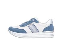 Plateausneaker REMONTE, Damen, Gr. 43, weiß, blau, Lederimitat, unifarben mit Farbeinsatz, Schuhe Plateausneaker, Halbschuh, Schnürschuh mit Metallicdetails und Softfußbett (91523159-43) weiß, blau