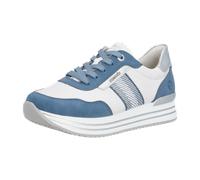Plateausneaker REMONTE, Damen, Gr. 41, weiß, blau, Lederimitat, unifarben mit Farbeinsatz, Schuhe Plateausneaker, Halbschuh, Schnürschuh mit Metallicdetails und Softfußbett (91523159-41) weiß, blau