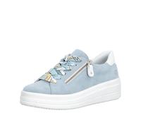 Plateausneaker REMONTE, Damen, Gr. 43, hellblau, weiß, Veloursleder, unifarben mit Farbeinsatz, Schuhe Plateausneaker, Freizeitschuh, Halbschuh, Schnürer mit Wechselfußbett (98086668-43) hellblau, wei