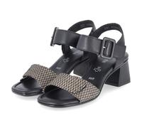 Sandalette REMONTE, Damen, Gr. 37, schwarz, natur, Leder, Textil, Flechtoptik, Schuhe Sandalette, Sommerschuh, Blockabsatz mit praktischem Klettverschluss (90206729-37) schwarz, natur