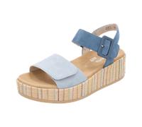 Sandalette REMONTE "Elisabeth Hurley-Collection", Damen, Gr. 39, blau (jeansblau, hellblau), Veloursleder, modisch, Schuhe, Keilabsatz, Sommerschuh, Riemchensandale mit bezogenem Plateau (48612022-39)