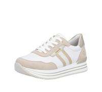 Plateausneaker REMONTE, Damen, Gr. 40, weiß, hellbeige, Lederimitat, unifarben mit Farbeinsatz, Schuhe Plateausneaker, Halbschuh, Schnürschuh mit Metallicdetails und Softfußbett (77673117-40) weiß, he