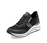 Keilsneaker REMONTE, Damen, Gr. 36, schwarz (schwarz, leo), Lederimitat, Textil, Schuhe, Schnürschuh, Halbschuh, Freizeitsneaker in veganer Verarbeitung (21152351-36) schwarz, leo