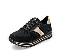 Sneaker REMONTE, Damen, Gr. 44, schwarz (schwarz, goldfarben), Lederimitat, Textil, unifarben mit Farbeinsatz, Schuhe Sneaker, Schnürschuh, Halbschuh, Plateausneaker mit Schmucksteinchen (38754742-44)