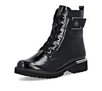 Schnürstiefelette REMONTE, Damen, Gr. 36, schwarz (schwarz uni), Lacklederimitat, glänzend, Schuhe, Blockabsatz, Schnürboots im Kroko-Look, Innenreißverschluss (33240105-36) schwarz uni