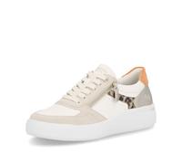 Plateausneaker REMONTE, Damen, Gr. 39, creme, natur, orange, Leder, Lederimitat, kontrastfarbene Details, Schuhe Plateausneaker, Schnürschuh, Halbschuh, Freizeitsneaker mit Schaftrandpolsterung (40215