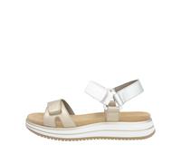 Riemchensandale REMONTE "Elisabeth Hurley-Collection", Damen, Gr. 38, gold (weiß, goldfarben), Leder, metallic, casual, Schuhe, Keilabsatz, Klettschuh, Sandalette mit Plateausohle (75903962-38) weiß,