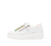 Remonte Damen Plateausneaker D1C06 – Leder, mit seitlichem Reißverschluss, Weiß/Silber – Gr. 42