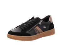 Plateausneaker REMONTE "Elisabeth Hurley-Collection", Damen, Gr. 43, schwarz (schwarz, bronzefarben), Glattleder, Veloursleder, sportlich, Schuhe, Schnürschuh, Halbschuh mit wasserabweisender TEX-Memb