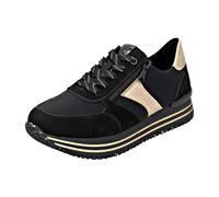 Sneaker REMONTE, Damen, Gr. 42, schwarz (schwarz, goldfarben), Lederimitat, Textil, unifarben mit Farbeinsatz, Schuhe Sneaker, Schnürschuh, Halbschuh, Plateausneaker mit Schmucksteinchen (38754742-42)