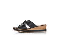 Pantolette REMONTE, Damen, Gr. 42, schwarz (schwarz, beige), Leder, Schuhe Pantolette, Keilabsatz, Sommerschuh mit schöner Zierschleife (92453640-42) schwarz, beige