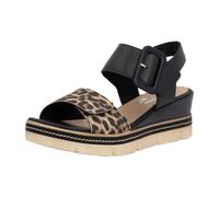 Keilsandalette REMONTE, Damen, Gr. 38, schwarz, leo, Leder, Lederimitat, Schuhe, Sommerschuh, Sandale mit praktischen Klettverschlüssen (81544336-38) schwarz, leo