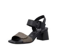 Sandalette REMONTE, Damen, Gr. 43, schwarz, natur, Leder, Textil, Flechtoptik, Schuhe Sandalette, Sommerschuh, Blockabsatz mit praktischem Klettverschluss (90206729-43) schwarz, natur