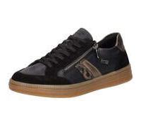 Plateausneaker REMONTE "Elisabeth Hurley-Collection", Damen, Gr. 42, schwarz (schwarz, bronzefarben), Glattleder, Veloursleder, sportlich, Schuhe, Schnürschuh, Halbschuh mit wasserabweisender TEX-Memb