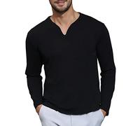 Remxi Herren T Shirt Langarmshirt V Ausschnitt Slim Fit Freizeit Basic Elastisches Oberteile, Schwarz L
